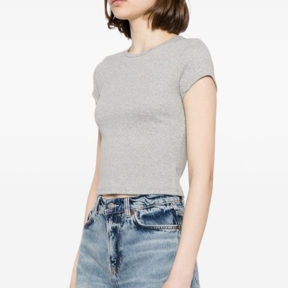 Reformation Muse organic-cotton Ribbed Cropped T-shirt Casual Grey Size XS